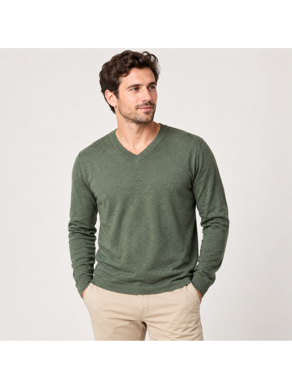 Banana Republic Men's Silk Cashmere V-Neck Sweater Olive Green Size L